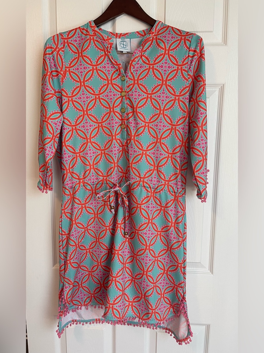 Tracy Negoshian Turquoise, Coral & Pink Printed Dress